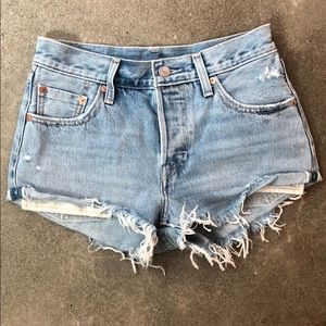 Levi’s High Waisted Light Wash Denim Shorts